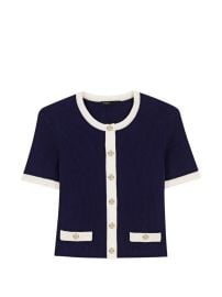 Maje Ribbed contrast-trim Cardigan Blue at Farfetch
